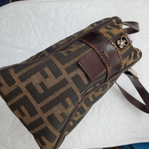 Fendi Zucca Small Boston Satchel Handbag Tobacco Brown Jacquard Purse Vtg - Picture 5 of 16